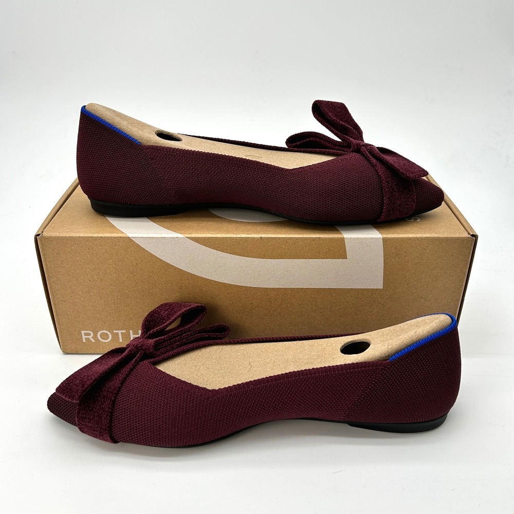 Rothy's The Bow Point II Size 8 Womens Flats Syrah Burgundy Sustainable Knit NEW - Picture 2 of 7